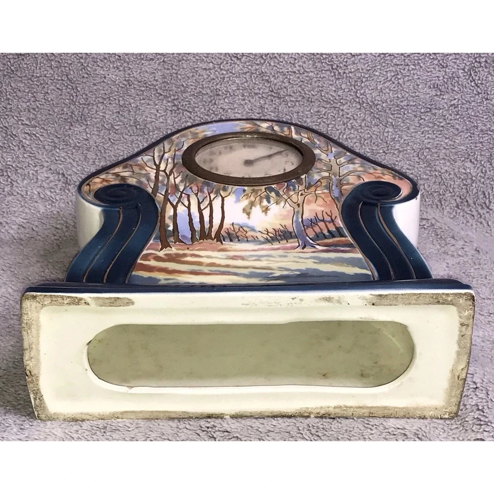 Vintage Landscape Painted Pottery Mantle Clock Germany Decor Art Nouveau‎